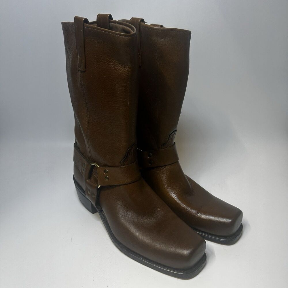 Vintage Brown Leather Harness Boots Engineer Motorcycle Western Riding